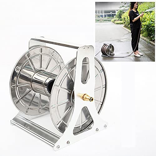 ZHDLdpUK Gartenschlauchtrommeln, robuste Gartenschlauchtrommel, Edelstahl-Schlauchtrommel, mobiles Gartenschlauch- und Trommelset, Wand-/Bodenmontage-Wasserschlauchtrommel aus Metall mit Metallsprink