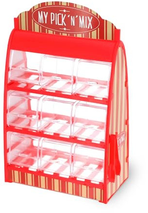 Distributeur de bonbons avec 9 compartiments - 30 x 18 cm - Bar à bonbons au design rétro avec pince - Distributeur de bonbons - Bonbonnière - Gomme à vin - Comptoir Jellybeans