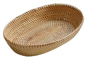 Corbeille à Pain Ovale, Corbeille a Fruit Osier, Panier de Table en Rotin, Grand Paniers de Rangement Décoratifs, Panier de Service en Rotin, Support de Rangement pour Cookies, Pain, Fruits