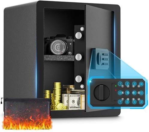 53L Home Safe with Fireproof Waterproof Bag, Password Key Money Box with Electronic Digital Keypad, Cabinet Security Safe for Home Office Hotel Business Jewelry Cash Storage