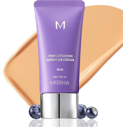 MISSHA M PERFECT COVER SERUM BB CREAM No.25 Warm Beige - Medium with Warm Undertone, Skin Tint, Tinted Moisturizer, Skin Care Foundation Makeup, Korean Makeup,1.18 Fl oz