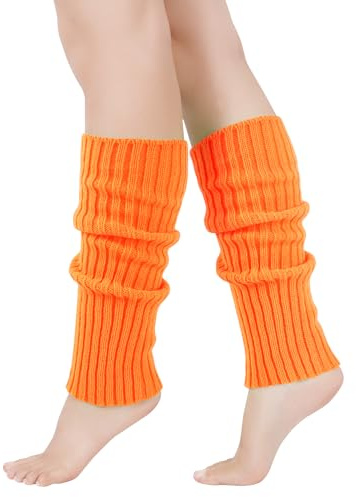 GoGou Leg Warmers for Women, Thermal Orange Leg Warmer, Chunky Cable Knitted Leg Warmers, Stylish Accessories for 80's Fancy Party Ballet Skating Ice Dancing（Orange）