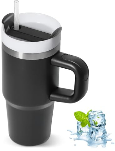 ZAKVOP Thermobecher mit Strohhalm, 410ml Trinkbecher mit Deckel und Strohhalm, Isolierbecher mit Henkel, Kaffeebecher to Go Thermo für Kaltes und Heißes, Tumbler Cup Travel Mug