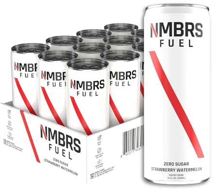NMBRS Fuel Energy Drink 12 Fl Oz (Pack of 12) - Strawberry Watermelon - Sugar Free with Organic Natural Flavors, Organic Green Tea Caffeine and Natural L-Theanine