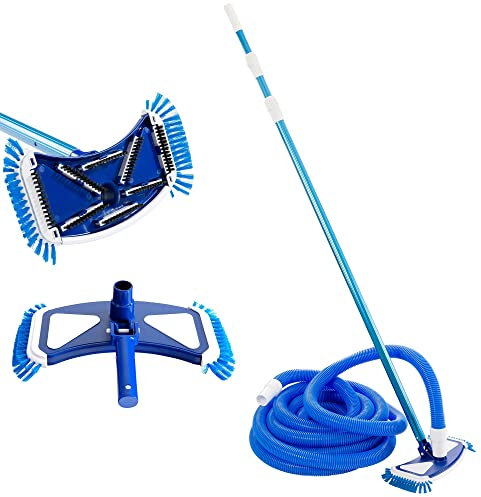 Arebos Brosse de Piscine | Nettoyeur de Piscine | Piscine | Brosse aspirante | Perche télescopique | Aspirateur de Piscine avec Tuyau | aspirateur pour Fond de Piscine | aspirateur de Piscine Manuel