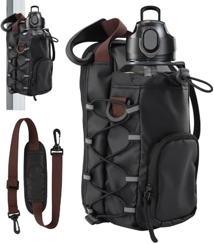 Magnetic Gym Bag Water Bottle Carrier Holder with Phone Pockets & Shoulder Strap for Men Women, Magnetic Water Bottle Holder for Gym(Black,Size:7.8inch)