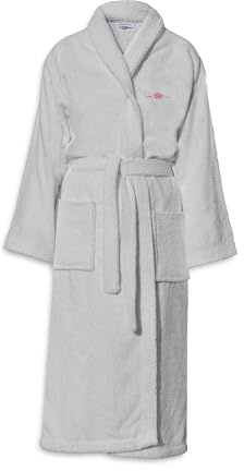 HOME LINGE PASSION PEIGNOIRS BRODE LE TEMPS D'UN BAIN 500 G GRIS CLAIR TAILLE S