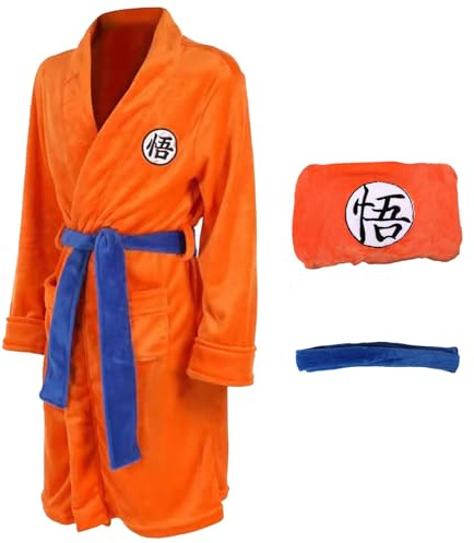 Makoike - Peignoir en peluche long pour hommes avec ceinture, peignoir de bain pour carnaval, Halloween, costume de Noël, Orange, M