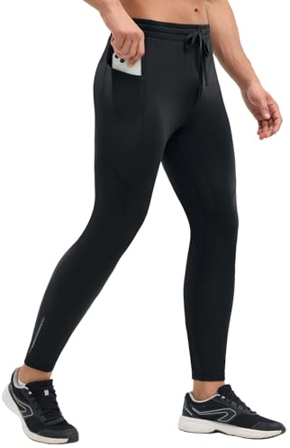 baleaf Men's Fleece Lined Running Tights Thermal Leggings for Men Cold Weather Compression Pants Zipper Pockets Stretch Cycling Gear Hiking Workout Black XL