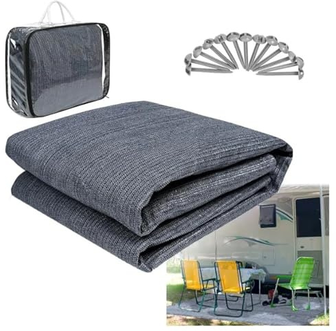 NEWFUN Tappeto da campeggio per auto, tappeto da tenda con occhielli, tappetino per tenda da campeggio all'aperto, lavabile, borsa per il trasporto e picchetti di fissaggio inclusi (400 x 600)