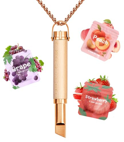 CARITATE Andningskedja med filterhjälpmedel justerbart motstånd – fruktblandningspaket smakfilter, bärbar inhalator med aromaterapi, avslappningsupplevelse, svart trä, roséguldfärger