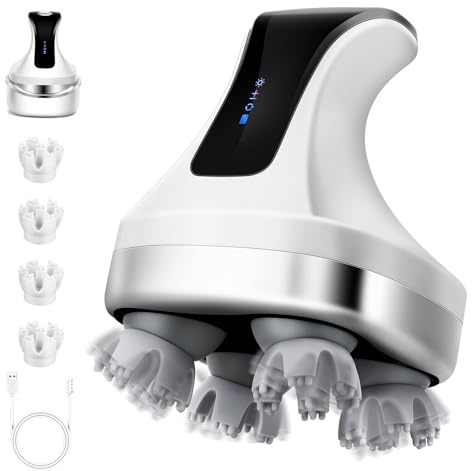 Portable Electric Scalp Massager, Electric Head Massager with Kneading 108 Massage Nodes, Handheld Head Scratcher Massager for Stress Relax and Pain Relief, Ideal Gifts for Women, Men (White)