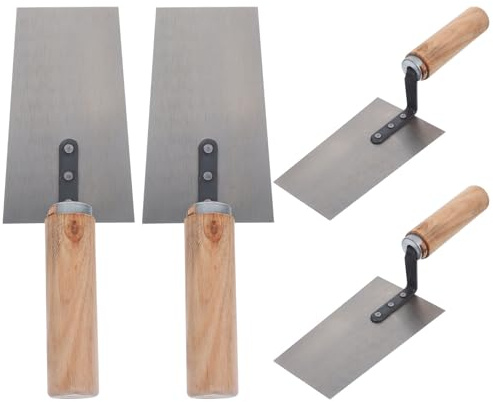 Alipis Kit 4 Pezzi Spatole per Intonaco in Acciaio Inox Manico in Legno, Cazzuole per Finitura Cemento e Cartongesso, Utensili Manuali per Muratori e Lavori di Costruzione Professionali