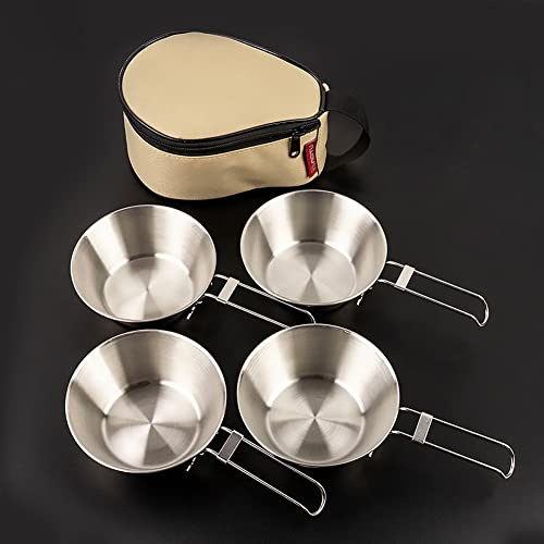 Juego de Utensilios de Cocina para Acampar al Aire, Cuenco de Sierra de Acero Inoxidable 304, vajilla de Picnic Ligera portátil para Senderismo, Barbacoa y Acampada, 4 Uds.