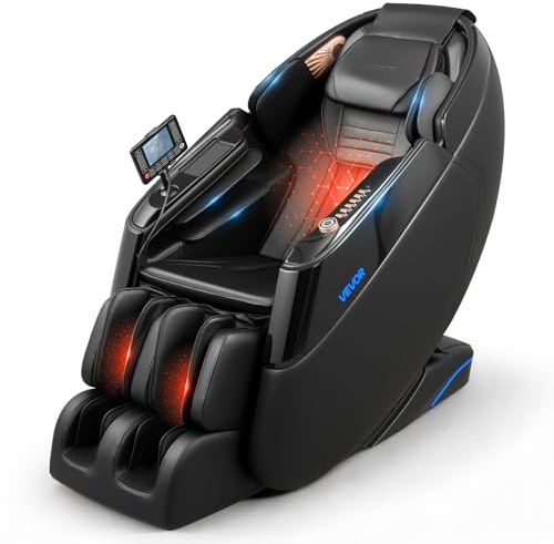 VEVOR Sillón de Masaje 4D, Masaje de Gravedad Cero para Cuerpo Completo, Silla con Reposapiés Extensible Calefacción Bluetooth, Control de Pantalla Táctil, Sillón Relax Reclinable Eléctrico para Hogar