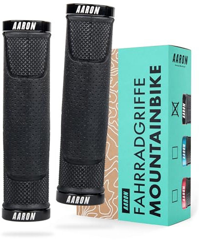 AARON MTB Fahrradgriffe, sportliche Lenkergriffe aus rutschfestem Gummi, Schwarze Lock-On Gel Griffe mit Lenkerendkappen für Mountainbike, Trekkingrad, E-Bike, Crossbike, Fixie u.v.m.
