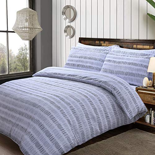 Sleepdown Bettwäsche-Set, wendbar, Bedruckt, Seersucker, gestreift, grau, Poly-Baumwolle, 3-teilig, für Doppelbett