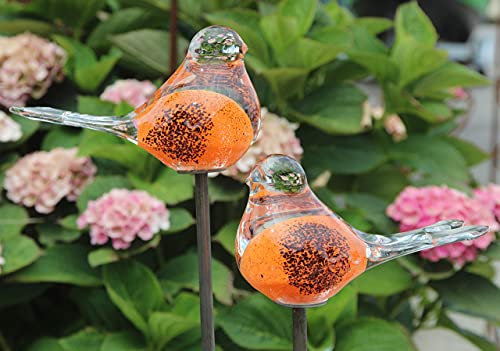 Bornhöft Lot de 2 piquets de Jardin en Verre pour décoration de parterres Faits à la Main - Sculpture Oiseau 1 (Orange Noir)