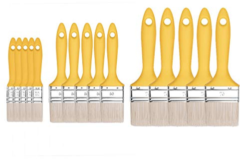 M7 15x Flachpinsel-Set 20 mm – 5 STK./50 mm – 5 STK./70 mm – 5 STK. Serie 37, Synthetische Borsten für Holzlasur, Stahlzwinge des Pinsels für Metall, Universalpinsel mit Kunststoffgriff.