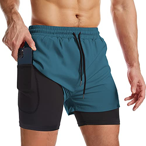 Danfiki Pantalones cortos de running para hombre con bolsillo para teléfono entrenamiento ligeros de secado rápido