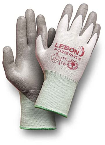 LEBON POWERFIT Gant de travail, anti-coupures, multifonction (Bricolage, construction, Jardinage...). Résistant, léger et confortable. 1 paire - 5 tailles - coloris blanc/gris (7)