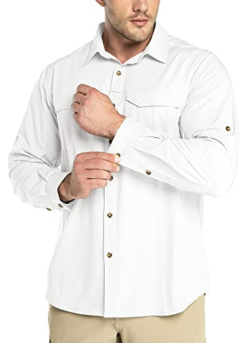 Outdoor Ventures Men's Long Sleeve Shirts UPF 50+ Button-Down Hiking Shirt | Quick Dry Outdoor Safari UV Shirts, Roll-Up Sleeve, Back Vents, Lightweight Breathable Shirt for Travel Walking Fishing