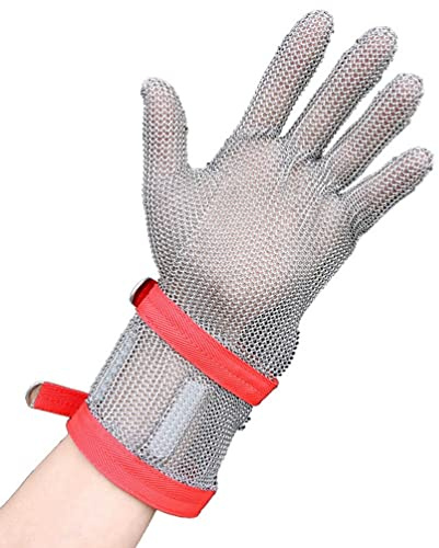 BCPPO Kettenhandschuh Schnittfeste Metallhandschuhe, Sicherheitsarbeitshandschuhe for Küchenchefs, Metzger, Holzarbeiter, Verstellbare Nylon-Handschlaufe/Langer Arm