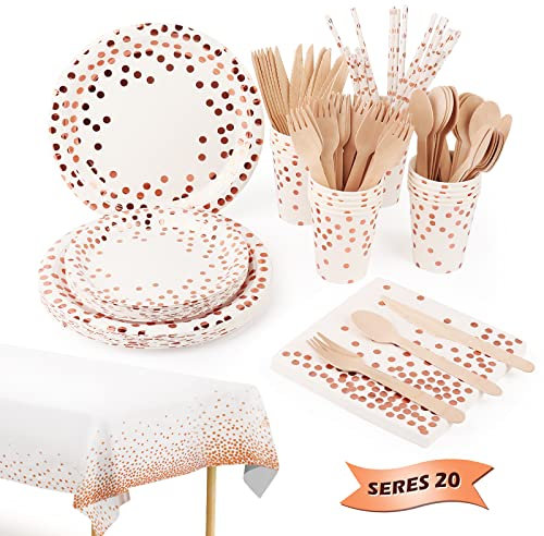 MXTIMWAN 161 Piezas Vajilla Fiesta Cumpleaños, Platos y Vaso Cumpleaños Infantil, Juego de vajilla para Fiestas Platos Vasos Servilletas Cubiertos para Baby Shower Aniversarios (20 Invitados)