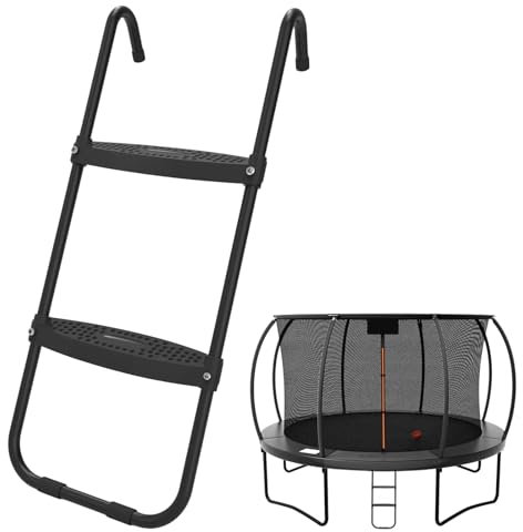 Jumpfly Trampoline Ladder, 2 Steps Trampoline Steps with Wide Skid-Proof Universal Trampoline Ladder Accessories - Black