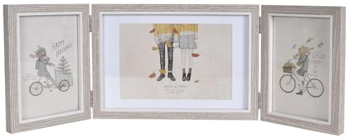 Triple Photo Frame Wooden Picture Frames Multiple 3 Photos,Triple White Photo Frame (Light gray)