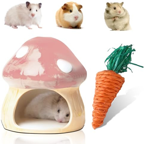 Nizirioo Unico criceto casa in ceramica: durevole nascondiglio per criceti, criceti e giocattoli dentali, tunnel a forma di fungo, grandi ingressi per gerbilli, topi, cincillà, nascondiglio per