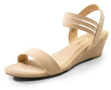 DREAM PAIRS Womens Open Toe Espadrilles Dressy Platform Sandals Slip on Elastic Ankle Strap Wedges Sandals,Size 5.5,Nude,SDPW2417W