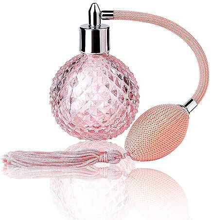 Parfumlism 1 Pcs botella de spray de perfume de 100ml,botella atomizadora recargable vintage de cristal de color degradado con borla larga,accesorios profesionales de agua de niebla continua (rosa)