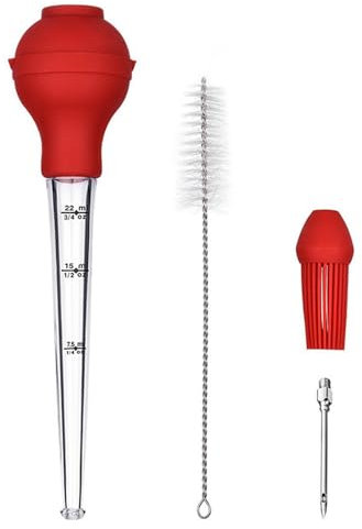 CUSROS Seringue pour dinde - Injecteur de marinade - Seringue à viande - Avec aiguille d'injecteur de marinade avec brosse à badigeonner pour barbecue et brosse de nettoyage pour rôtis de poitrine de