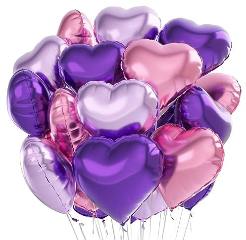 Herz Folienballon 24 Stück，Herzballons Hochzeit Rosa Lila,Herz Helium Luftballons,Herzluftballons für Party,Geburtstag,Valentinstag, Hochzeit, Verlobung,Muttertag（Rosa Lila）