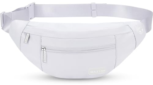 MAXTOP Large Bumbag Waist Fanny Pack Running Belt for Men Women Unisex Bum Bag with Headphone Jack and 4-Zipper Pockets Adjustable Belt for Travel Running Jogging Workout Hiking Gifts White