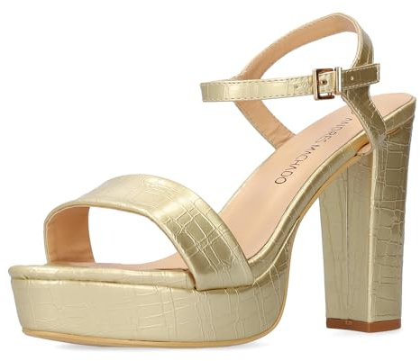 Andrés Machado - Am 5732 - Soft Coco - Sandalias de Tacón Alto y Plataforma – Calzado de Mujer – con Hebilla Metálica – Destalonadas - Color Oro - Talla EU 44