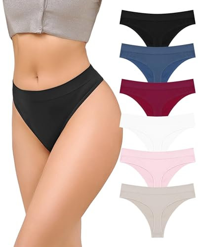 READY TO LOVE String Tanga Damen Nahtlos High Waist Unterhosen Damen Tangas Damen Unterwäsche Frauen Komfortabel Weich Seamless Slips Damen 6er Pack(L)