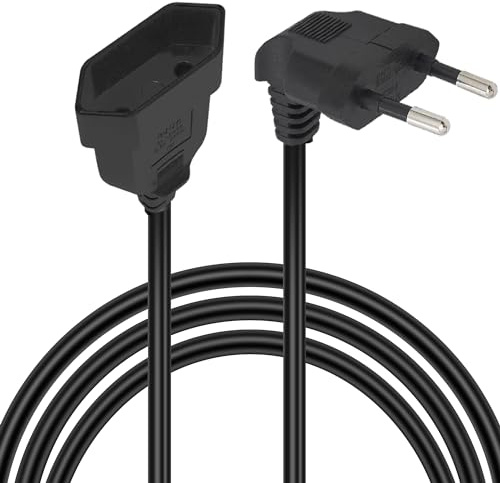 GELRHONR 90 Grad Strom Verlängerungskabel, 2.5A/250V, 0,75 mm² Rechtwinklig Verlängerungskabel für Typ-C-Eurostecker auf Typ-C Eurobuchse, Für TV PC Monitor Projektor Haushaltsgeräte-Schwarz (2M)