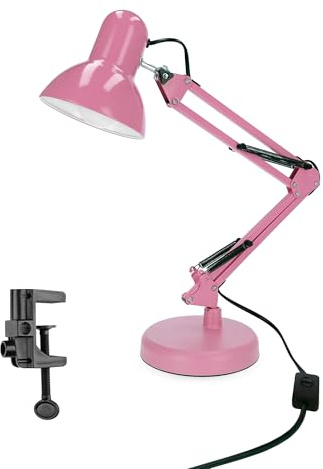 EDO Retrò Lampada da Tavolo con Pinza, Lampada da Scrivania Vintage a E27 Rosa PIXI, Illuminazione da Comodino Luce Orientabile con Braccio Oscillante di 50 cm, per Unghie, Casa o Ufficio, Lettura