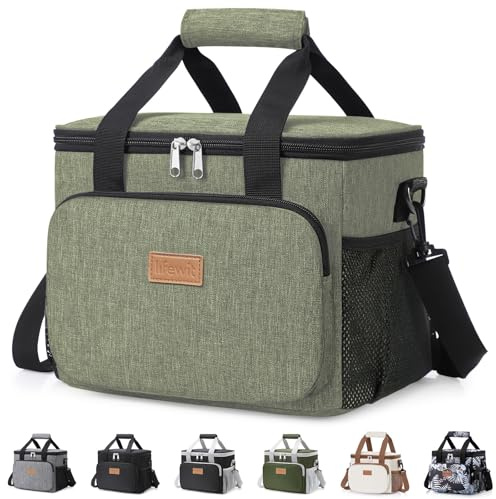 Lifewit Borsa Termica Porta Pranzo 9L(12 Lattine), Medio Borse Frigo Pranzo Ufficio per Uomo e Donna, Lunch Bag per Lavoro, Mare, Viaggio, Spiaggia, Verde Scuro