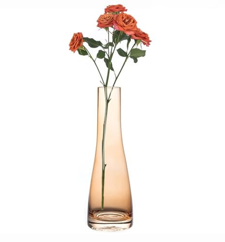 Jarrón pequeño naranja de 21 cm con cuello ancho de cristal, jarrones transparentes de un solo tallo para decoración del hogar, sala de estar, oficina y centros de mesa (sin flor)