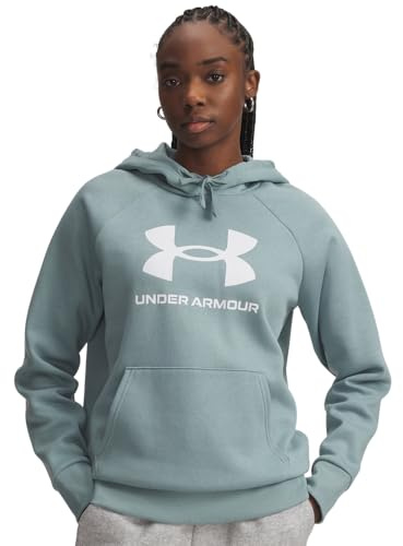Under Armour Women's Rival Fleece Big Logo Hoodie, Ultra-Soft Fleece-Lined Women's Hoodie, Lightweight and Comfortable Hooded Top with Logo Design,Serpentine / / White,LG