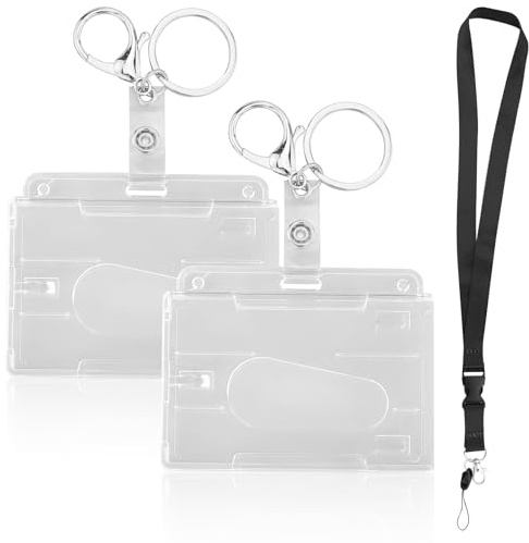 Funda para tarjeta de identificación, 2 unidades, transparente con llavero, soporte para tarjetas de identificación