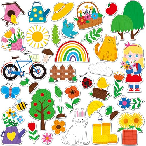 38PCS Reusable Jelly Stickers, Waterproof Spring-Theme Window Cling Stickers for Toddlers, Removable Easy to Clean Gel Decals for Kids, Adults, Home & Classroom Decors, Travel Toy (Not Edible)