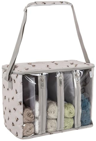 Hobby Gift Bolsa de Tejer Grande - Abeja, Almacenamiento de Hilo, Divisores extraíbles, Múltiples Bolsillos, Ranuras para Agujas y Ganchos, Cubierta de PVC, Correa Ajustable, 24x40x30cm