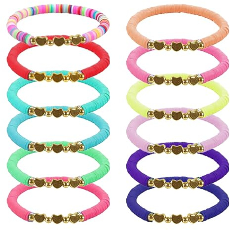 MLABINYA Colorful Friendship Bracelets,12 Pieces Preppy Bracelets,Adjustable Children's Colored Bracelet for Girls,Summer Surfers Beach Jewelry Set Party Accessories