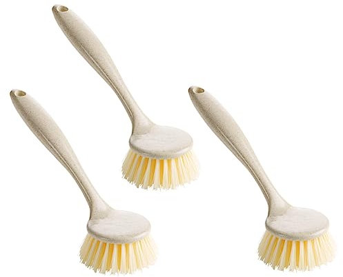 SOPOTUTU 3pièces Brosse De Nettoyage à Long Manche pour Casseroles Plan De Travail Évier Et Poêle Lot de Beige Outil De Nettoyage