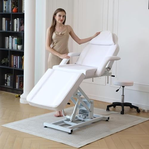 Lettino da massaggio elettrico con sgabello, letto regolabile a 3 sezioni per spa e salone, braccioli rimovibili e poggiatesta per un maggiore comfort