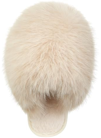 Pocadri Womens Cozy Faux Fur House Slippers Warm Plush Bedroom Slipper Anti-skid Sole Indoor Outdoor Slide Shoes Slip On